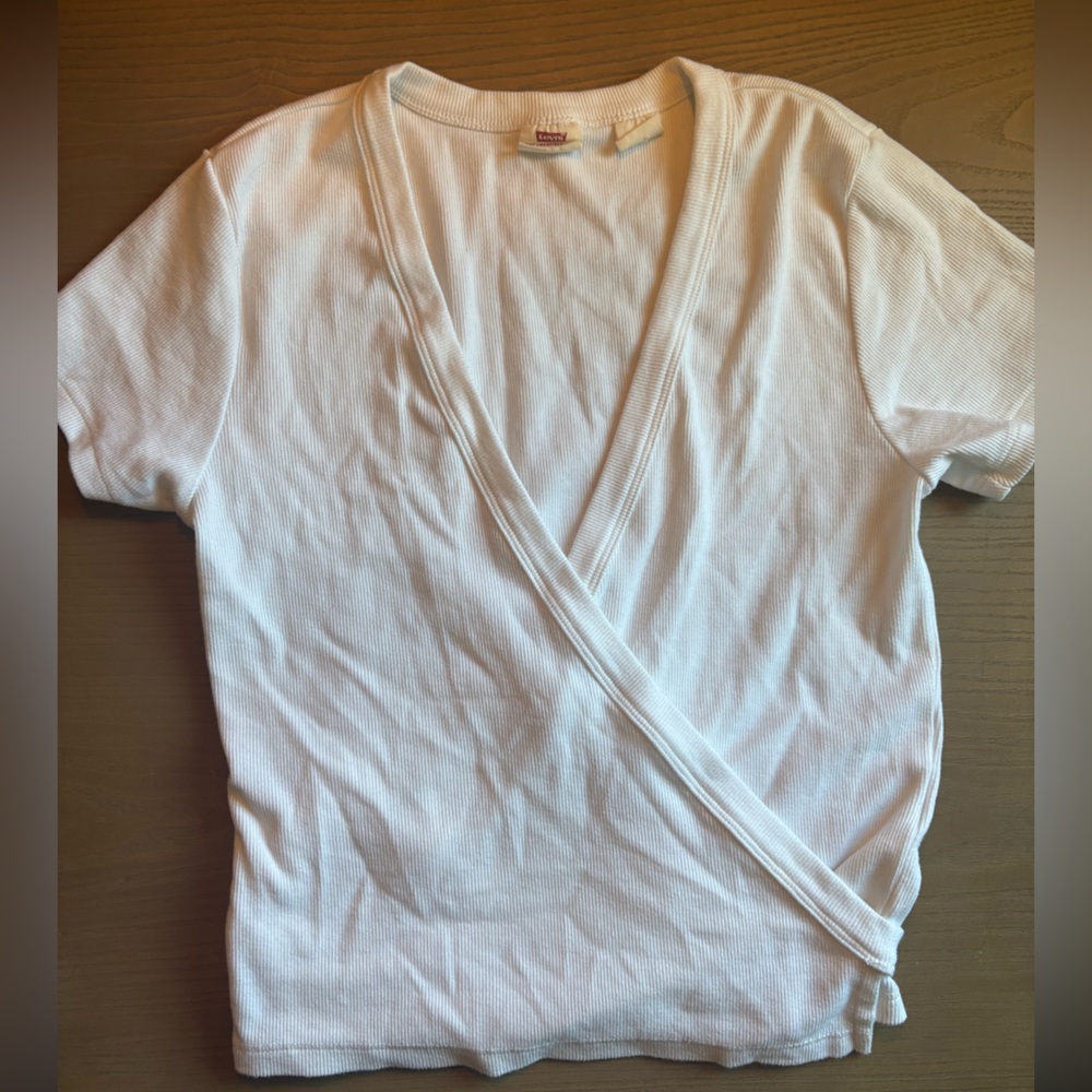 Levi's White Ribbed Short Sleeve Top